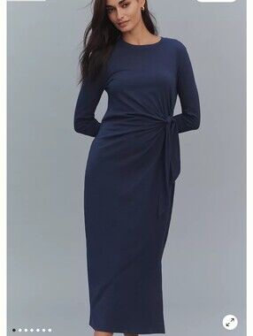 Daily Practice By Anthropologie Navy Long-Sleeve Midi Dress with Side Tie